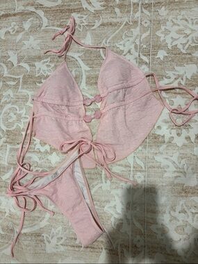 Pink Lace Tie-Back Bikini Set
